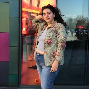 Floral Green Jacket With Brown Trim VINTAGE SWEET